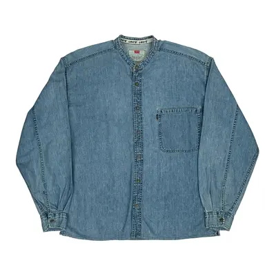 Collarless Levis Denim Shirt - Medium Blue Cotton