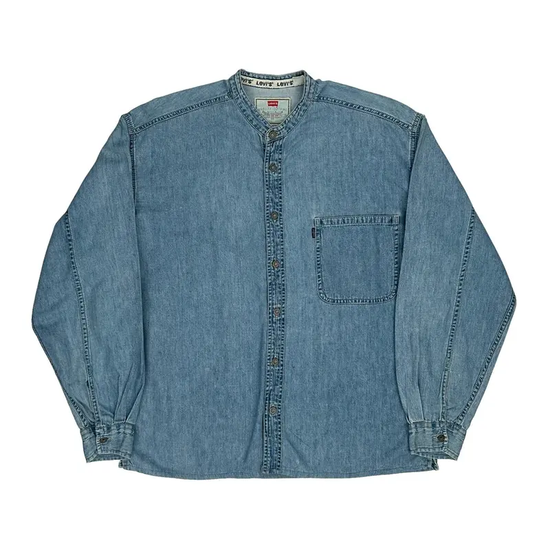 Collarless Levis Denim Shirt - Medium Blue Cotton