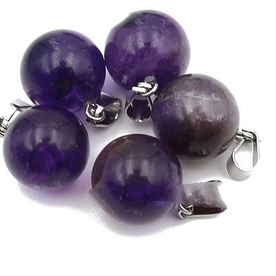 Natural Amethyst Round Charms with Platinum Plated Metal Snap on Bails