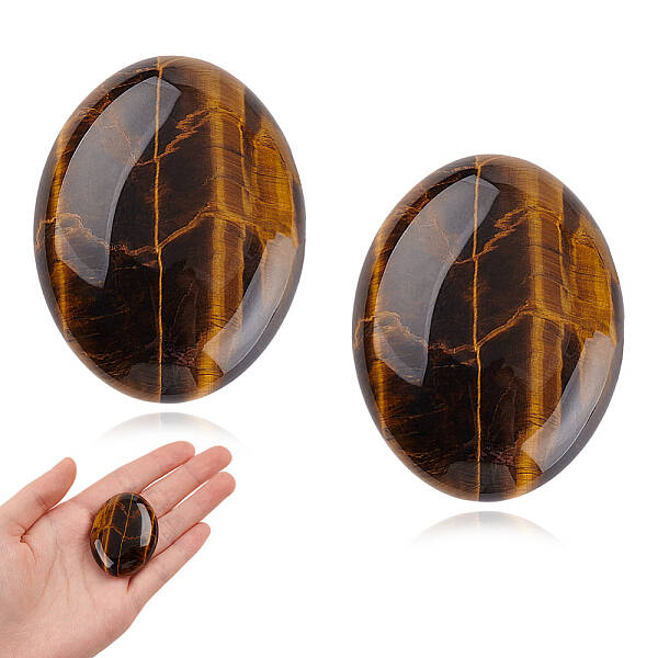 2Pcs  Natural Tiger Eye Palm Stones