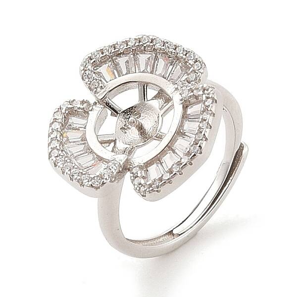 925 Sterling Silver Micro Pave Cubic Zirconia Adjustable Ring Settings