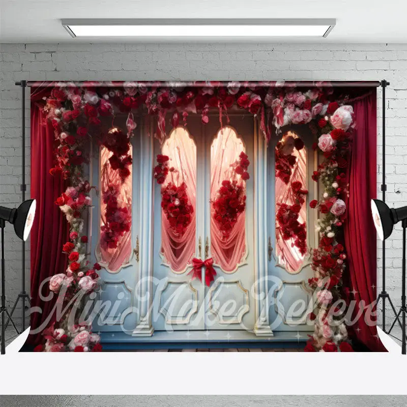 Romantic White Door Red Rose Curtain Floral Backdrop - Aperturee