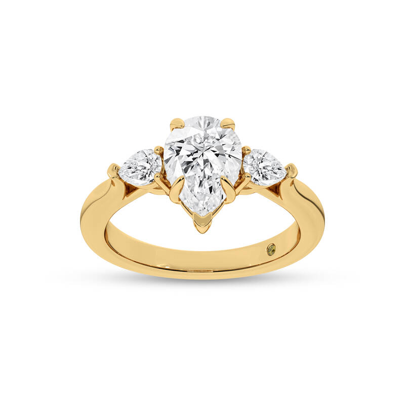 Bruges Three Stone Pear Shape Lab Grown Diamond Engagement Ring | 14K Yellow Gold 2 CT. TW.