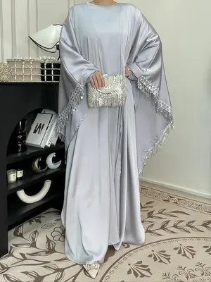 Women's Solid Color Abaya & Dress, Elegant Long Sleeve Open Front Abaya & Dress for Daily Wear, Women's Islamic Clothing for ...