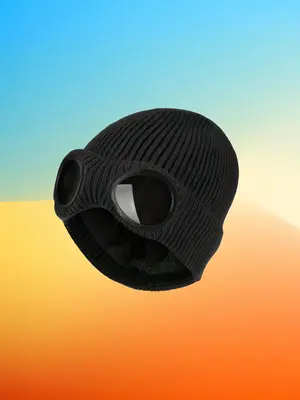 Unisex Solid Color Goggle Lens Design Beanie Hat, Casual Soft Comfortable Beanie for Fall & Winter, Fashion Accessories for ...