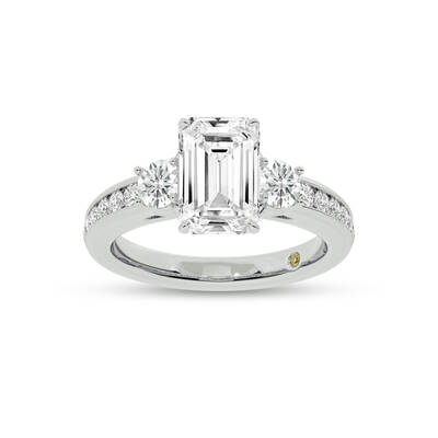 Aura Channel Set Half Coverage Three Stone Emerald Cut Lab Grown Diamond Engagement Ring | 18K White Gold 4 CT. TW.