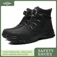 safety toe leather work boot- breathable safety shoe-Proof Anti-Smash Non-Slip Shock durable men-Absorbing with Rotating Buck...