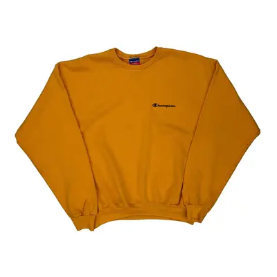 Champion Spellout Sweatshirt - Large Orange Cotton Blend