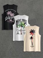 Men's Palm Tree Print Tank Top, Regular Fit Casual Sleeveless Round Neck Top for Summer, Men's Top for Outdoor Activities, Me...