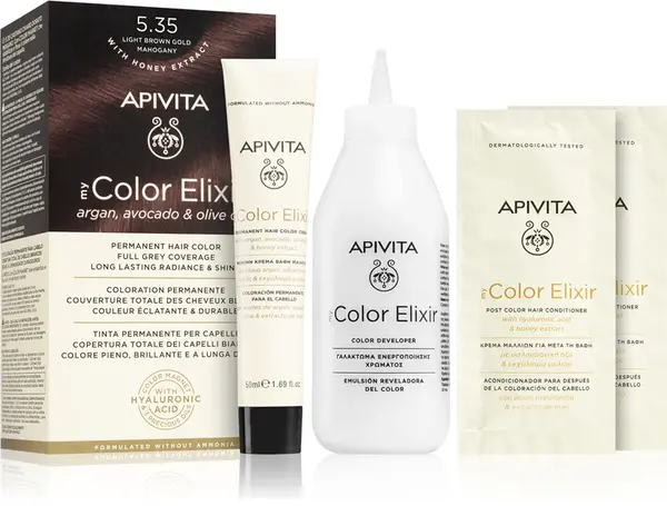 Apivita My Color Elixir ammonia-free hair dye color 5.35 Golden Mahogany light brown