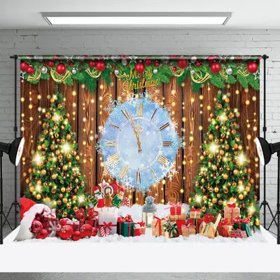 Aperturee Festive Wooden Wall Leaves Clock Christmas Backdrop