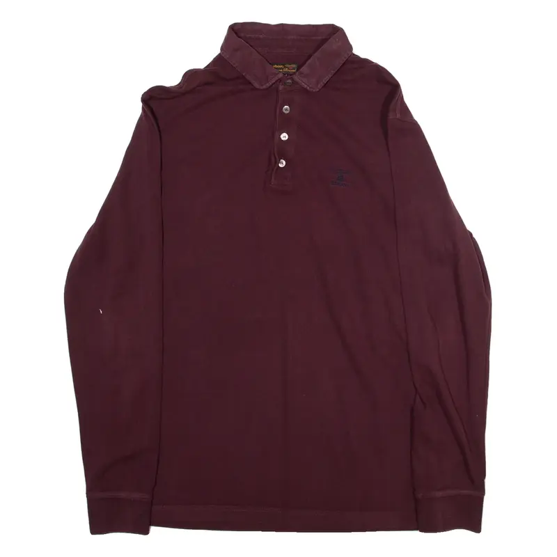 BARBOUR Mens Polo Shirt Maroon Long Sleeve XL