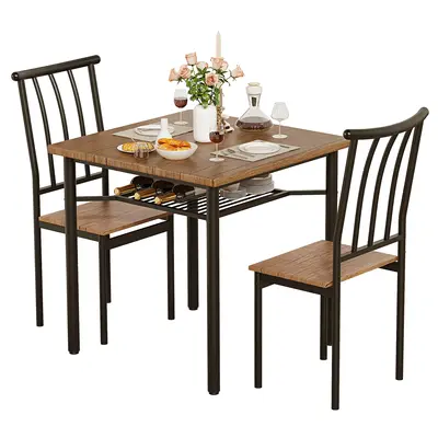 Garvee Dining Table Set for 2 , Kitchen Table and Chairs Kit with Wine Rack, 3 Piece Metal and Wood Square Dining Room Table ...