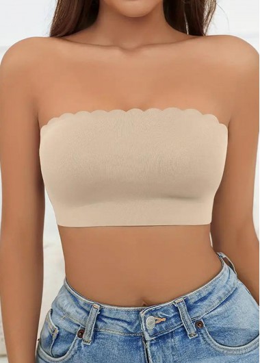 Modlily Sexy Babydoll Lingerie Chemises Skin Color Seamless Strapless Bandeau Bra - L