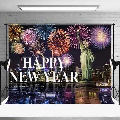 Aperturee Statue Of Liberty Night City Scene Happy New Year Backdrop