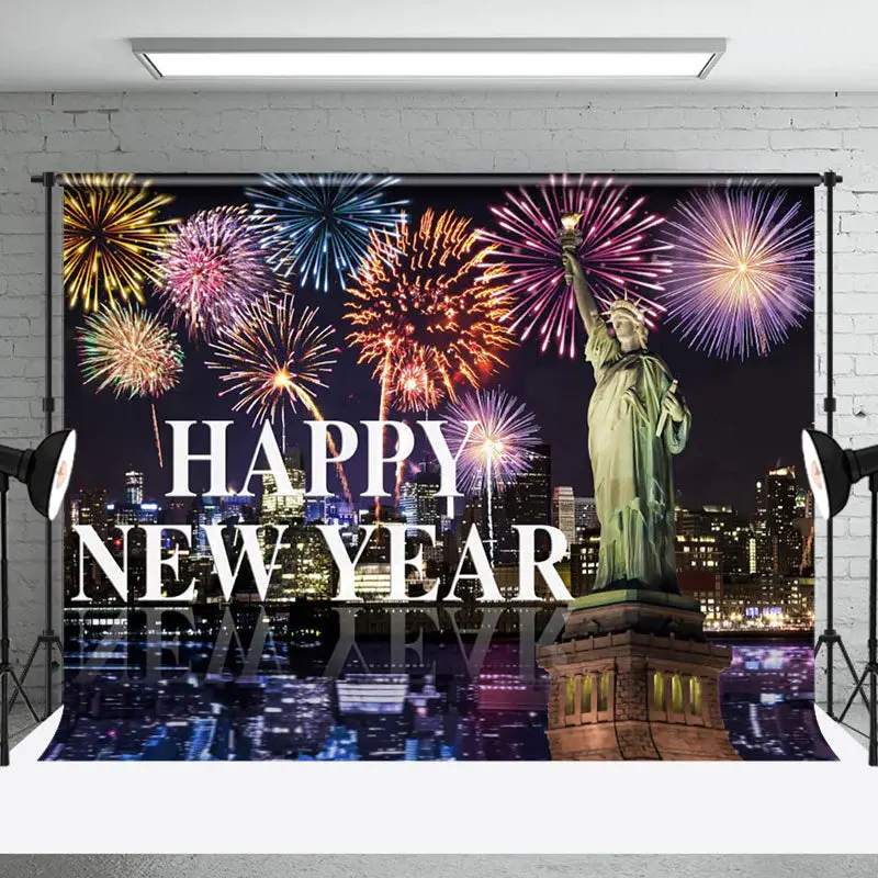 Aperturee Statue Of Liberty Night City Scene Happy New Year Backdrop