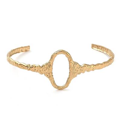 304 Stainless Steel Hollow Oval Cuff Bangle for Women