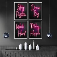 Neon Sign Canvas Painting, 4 Counts/set Modern Encouragement Letter Pattern Wall Art, Wall Decor for Home Living Room Bedroom...