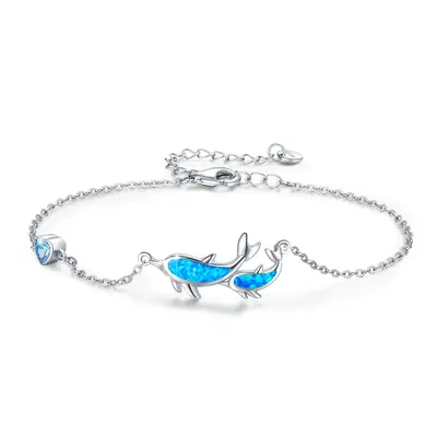 Sterling Silver Blue Opal Dolphin Charm Bracelet For Women