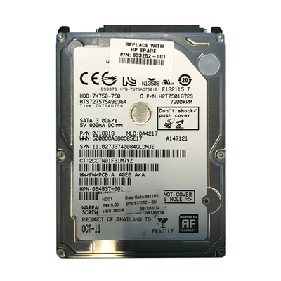 633252-001 HP 750GB 7200RPM SATA 3Gb/s 16MB Cache 2.5-inch Hard Drive