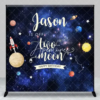 Aperturee Starry Galaxy Off Two The Moon Custom Name Backdrop, 3X3FT(1X1M), 15 USD, custom birthday backdrops, DZZH0D726-O