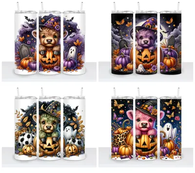 Halloween Cows (2024) Choice - 20oz Tumbler Bottle Drinkware Bottle Drinkware Lid Plastic