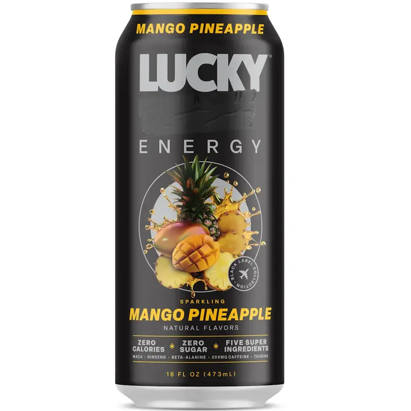 Lucky Energy - Mango Pineapple - Zero Sugar Energy Drink - 16oz Cans - 200mg Caffeine with Maca Ginseng Beta Alanine & Taurin...