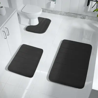 Bathroom Mat Set, 3counts/set Non-slip Bath Mat, Soft Absorbent Bathroom Floor Pad, Bathroom Rug, Washable U-shaped Toilet M...