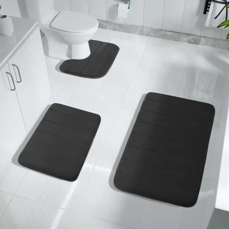 Bathroom Mat Set, 3counts/set Non-slip Bath Mat, Soft Absorbent Bathroom Floor Pad, Bathroom Rug, Washable U-shaped Toilet M...