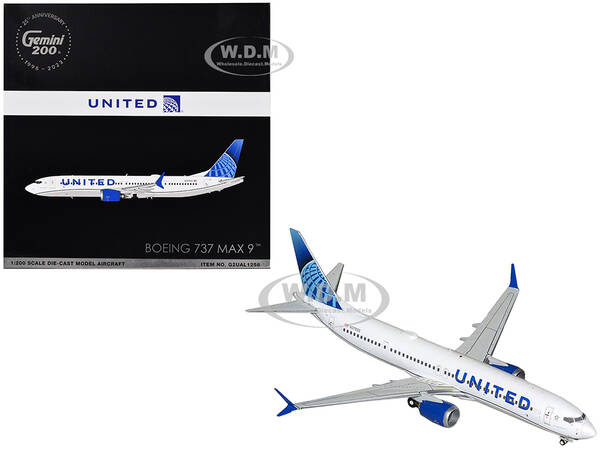 Boeing 737 MAX 9 Commercial Aircraft United Airlines (N37555) White with Blue Tail Gemini 200 Series 1/200 Diecast Model Airp...