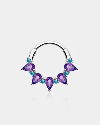 Gorgeous Purple CZ Segment Septum Ring - Silver / 10mm