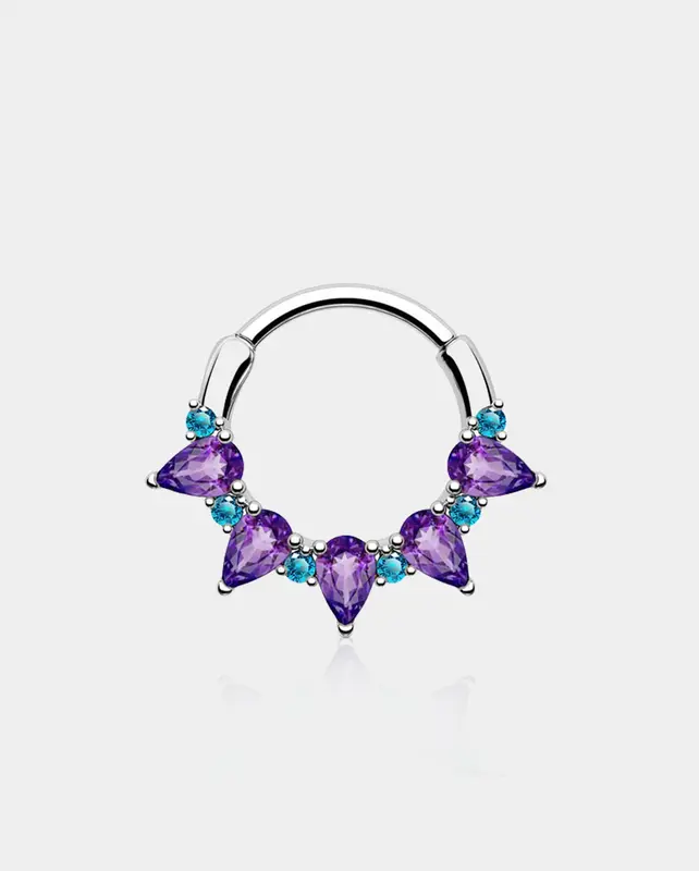 Gorgeous Purple CZ Segment Septum Ring - Silver / 10mm