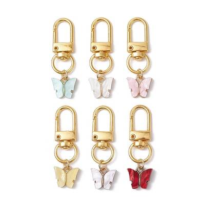 6Pcs 6 Colors Alloy Acrylic Butterfly Pendant Decorations