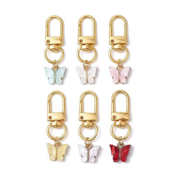 6Pcs 6 Colors Alloy Acrylic Butterfly Pendant Decorations