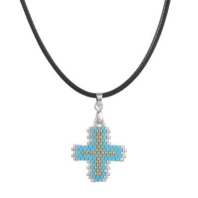 Glass Seed Cross Pendant Necklaces