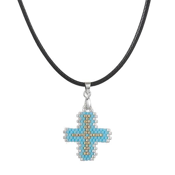 Glass Seed Cross Pendant Necklaces