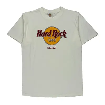Dallas Hard Rock Cafe Graphic T-Shirt - Large White Cotton