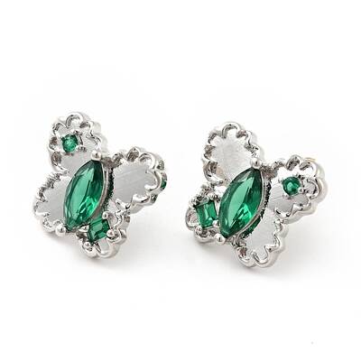 Green Cubic Zirconia Butterfly Stud Earrings