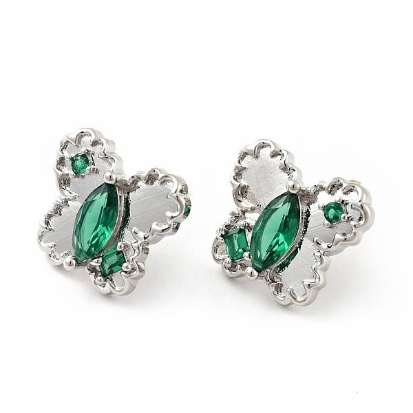 Green Cubic Zirconia Butterfly Stud Earrings