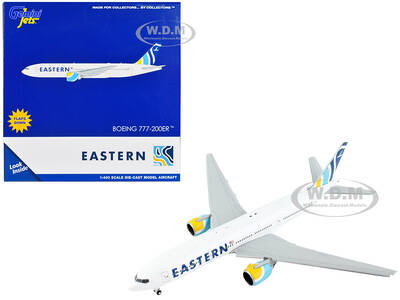 Boeing 777-200ER Commercial Aircraft with Flaps Down Eastern Air Lines White with Striped Tail 1/400 Diecast Model Airplane...
