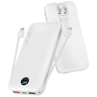 12000mAh Power Bank with Built-in 2 Self-cables, 1 Count SCP22.5W PD20W Fast Charging Power Bank with Type-C Output/Input & L...