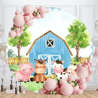 Aperturee Blue Farm Cartoon Animal Baby Shower Backdrop
