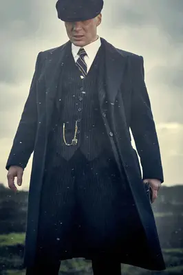 Mens Peaky Blinders Costume peaky blinder outfit - Include peaky blinder actor cap Thomas Shelby Black Herringbone Long Overc...