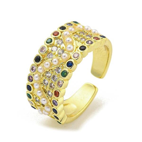 Brass Micro Pave Cubic Zirconia Cuff Rings
