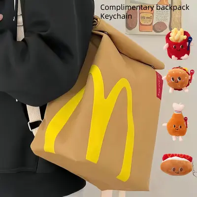 McDonald's backpack Funny Backpack Classic Large Capacity Paper Bag Cute Shoulder Bag schoolbag Casual Canvas Backpack Notebo...