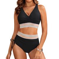 Aqua Eve Womens High Waisted Bikini Sets Tummy Control Color Block Two Piece Swimsuit Full Coverage 2025 Bathing Suit