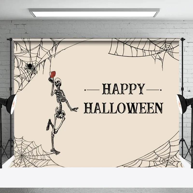 Aperturee Drinking Skeleton Spider Wab Happy Halloween Backdrop - Aperturee