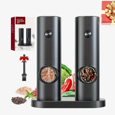 Electric Salt & Pepper Grinder Set, 2 Counts/set Adjustable Coarseness Salt & Pepper Mill with Base, Seasoning Utensils for H...