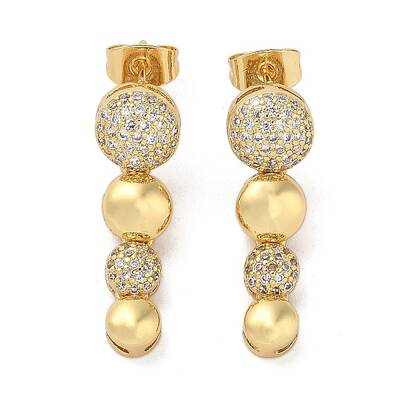 Brass Micro Pave Cubic Zirconia Dangle Stud Earrings