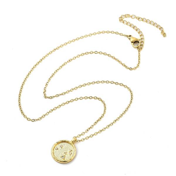 304 Stainless Steel Cubic Zirconia Constellation Flat Round Pendants